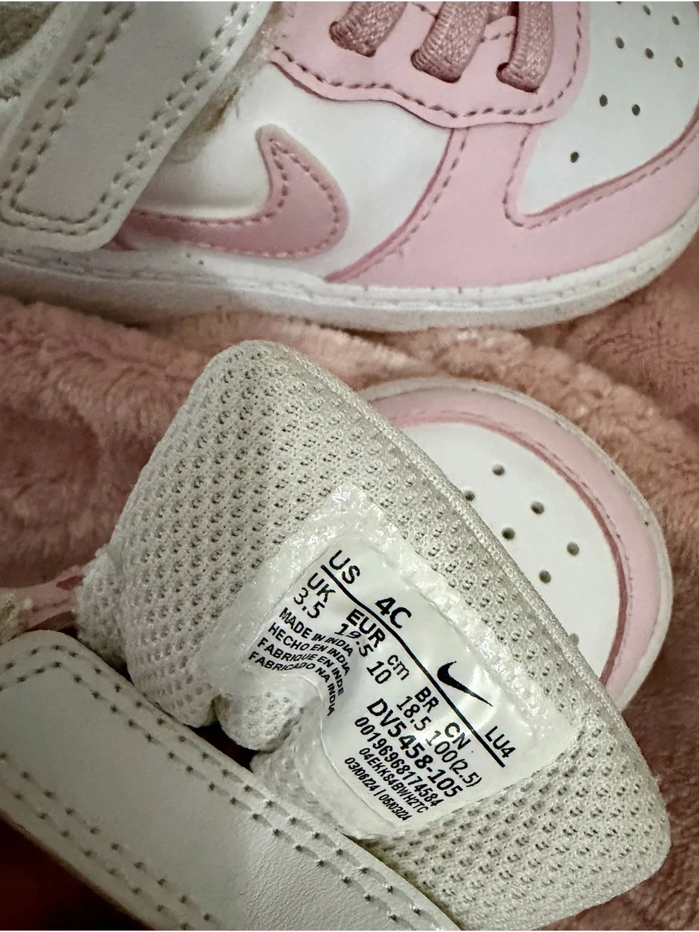 Nike Kids Pink and White Velcro Athletic Sneakers